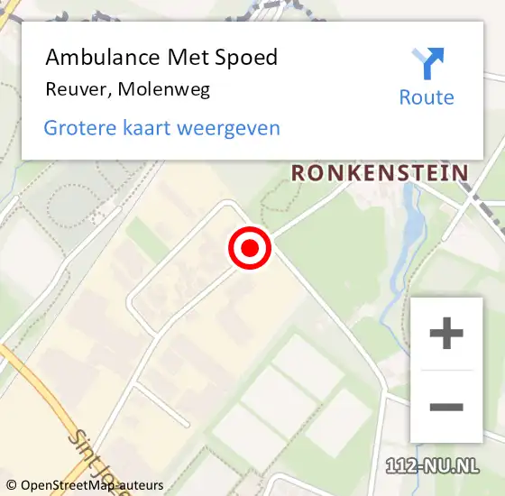 Locatie op kaart van de 112 melding: Ambulance Met Spoed Naar Reuver, Molenweg op 2 november 2014 21:20