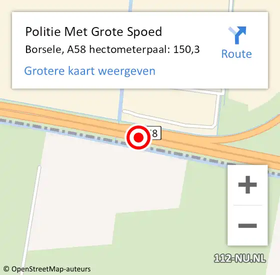 Locatie op kaart van de 112 melding: Politie Met Grote Spoed Naar Borsele, A58 hectometerpaal: 150,3 op 13 januari 2025 07:50