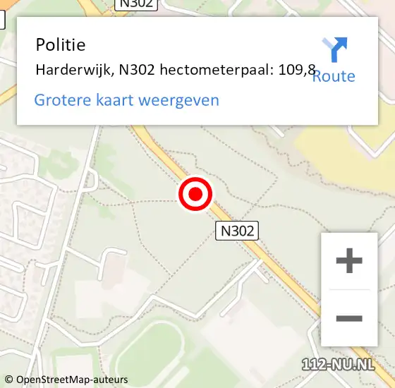 Locatie op kaart van de 112 melding: Politie Harderwijk, N302 hectometerpaal: 109,8 op 13 januari 2025 07:52