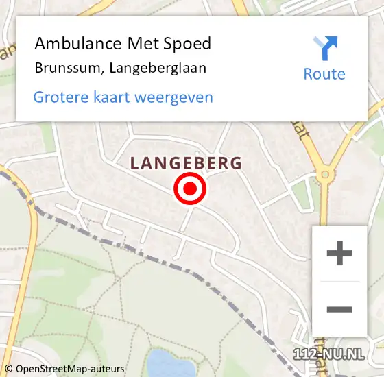 Locatie op kaart van de 112 melding: Ambulance Met Spoed Naar Brunssum, Langeberglaan op 2 november 2014 21:34