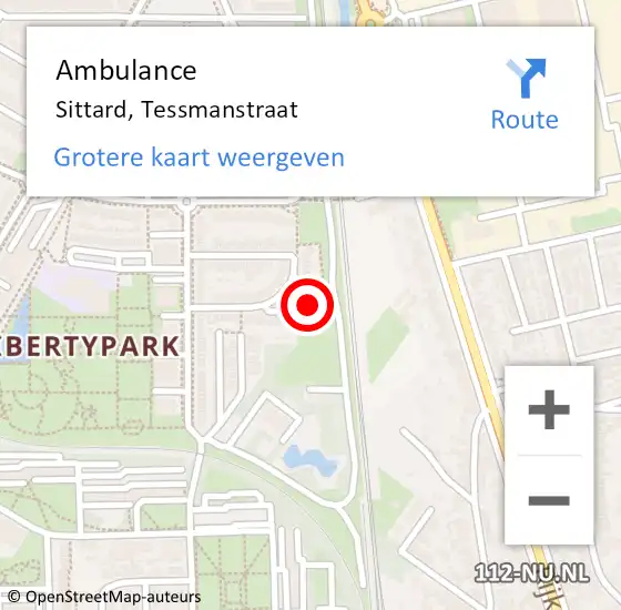 Locatie op kaart van de 112 melding: Ambulance Sittard, Tessmanstraat op 3 november 2014 00:53