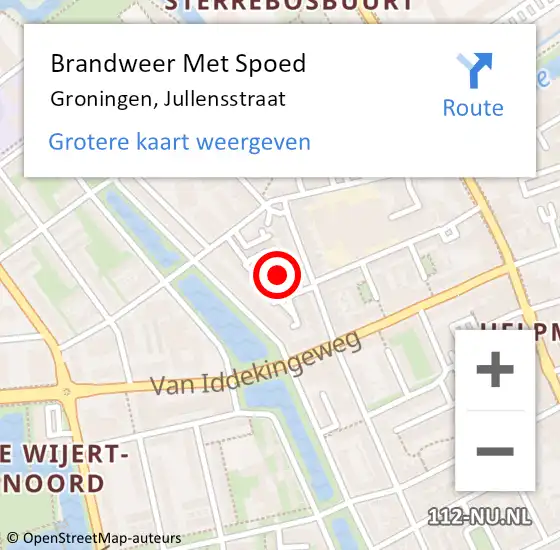 Locatie op kaart van de 112 melding: Brandweer Met Spoed Naar Groningen, Jullensstraat op 14 januari 2025 09:45
