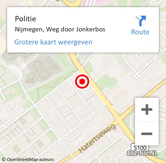 Locatie op kaart van de 112 melding: Politie Nijmegen, Weg door Jonkerbos op 14 januari 2025 10:18