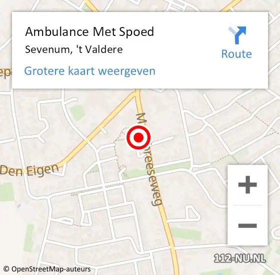 Locatie op kaart van de 112 melding: Ambulance Met Spoed Naar Sevenum, 't Valdere op 3 november 2014 02:07