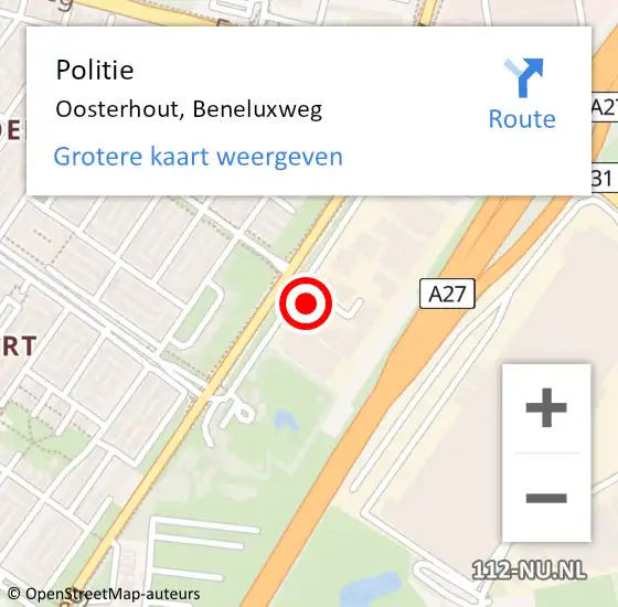 Locatie op kaart van de 112 melding: Politie Oosterhout, Beneluxweg op 14 januari 2025 14:43