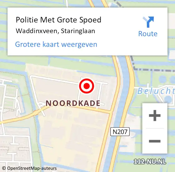 Locatie op kaart van de 112 melding: Politie Met Grote Spoed Naar Waddinxveen, Staringlaan op 14 januari 2025 18:14