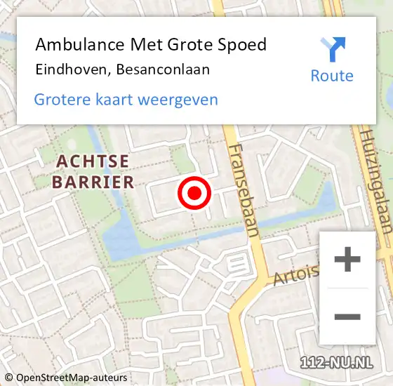 Locatie op kaart van de 112 melding: Ambulance Met Grote Spoed Naar Eindhoven, Besanconlaan op 3 november 2014 06:38