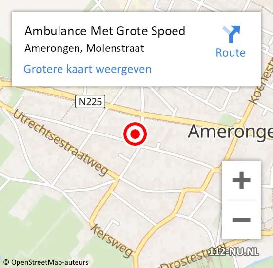 Locatie op kaart van de 112 melding: Ambulance Met Grote Spoed Naar Amerongen, Molenstraat op 3 november 2014 08:00