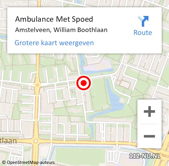 Locatie op kaart van de 112 melding: Ambulance Met Spoed Naar Amstelveen, William Boothlaan op 15 januari 2025 09:38