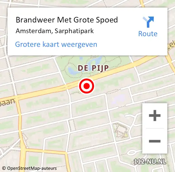 Locatie op kaart van de 112 melding: Brandweer Met Grote Spoed Naar Amsterdam, Sarphatipark op 15 januari 2025 10:44