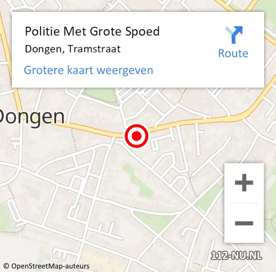 Locatie op kaart van de 112 melding: Politie Met Grote Spoed Naar Dongen, Tramstraat op 15 januari 2025 13:30