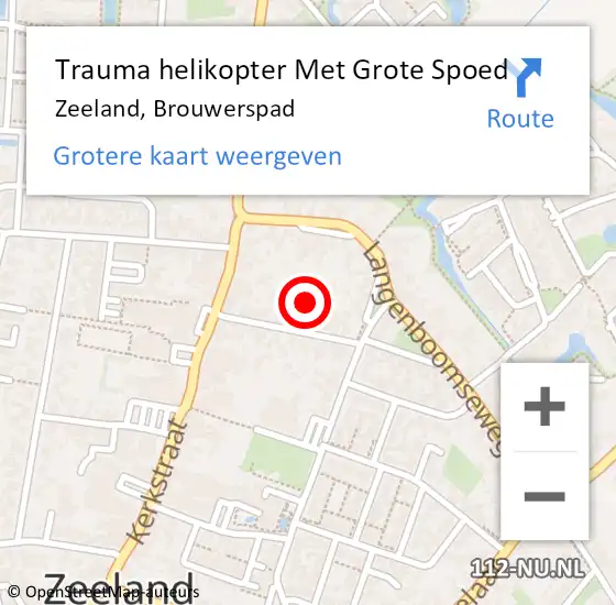 Locatie op kaart van de 112 melding: Trauma helikopter Met Grote Spoed Naar Zeeland, Brouwerspad op 15 januari 2025 16:04