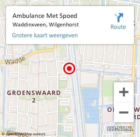 Locatie op kaart van de 112 melding: Ambulance Met Spoed Naar Waddinxveen, Wilgenhorst op 15 januari 2025 16:25