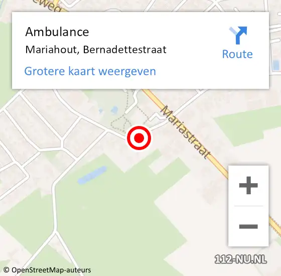 Locatie op kaart van de 112 melding: Ambulance Mariahout, Bernadettestraat op 3 november 2014 09:07