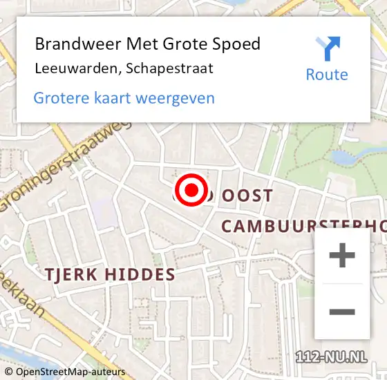Locatie op kaart van de 112 melding: Brandweer Met Grote Spoed Naar Leeuwarden, Schapestraat op 16 januari 2025 04:43