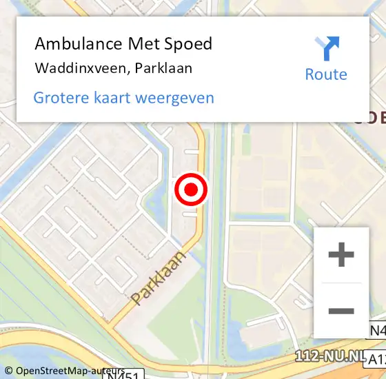 Locatie op kaart van de 112 melding: Ambulance Met Spoed Naar Waddinxveen, Parklaan op 16 januari 2025 06:17