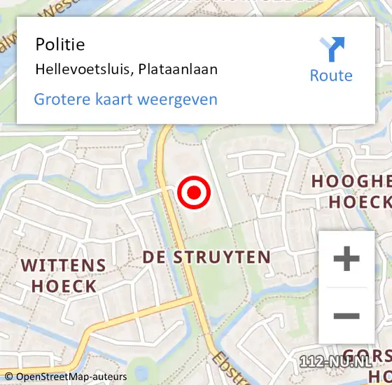 Locatie op kaart van de 112 melding: Politie Hellevoetsluis, Plataanlaan op 16 januari 2025 08:52