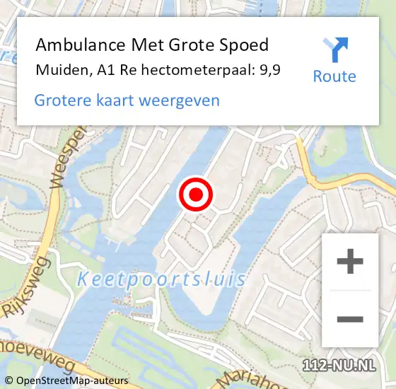 Locatie op kaart van de 112 melding: Ambulance Met Grote Spoed Naar Muiden, A1 Re hectometerpaal: 9,4 op 3 november 2014 09:58
