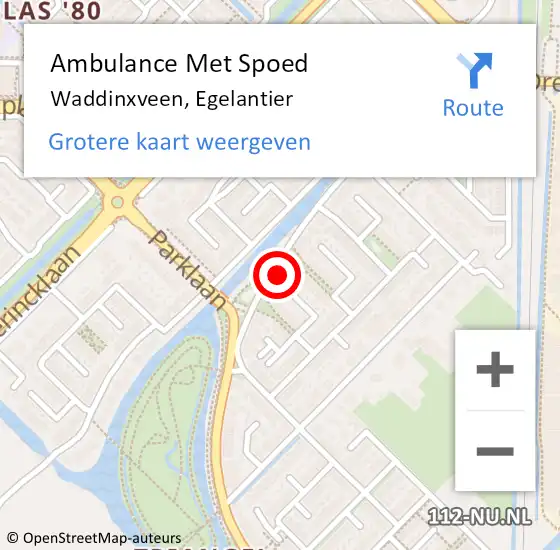 Locatie op kaart van de 112 melding: Ambulance Met Spoed Naar Waddinxveen, Egelantier op 16 januari 2025 14:17