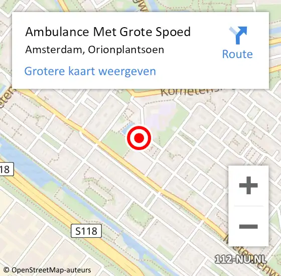 Locatie op kaart van de 112 melding: Ambulance Met Grote Spoed Naar Amsterdam, Orionplantsoen op 16 januari 2025 15:44