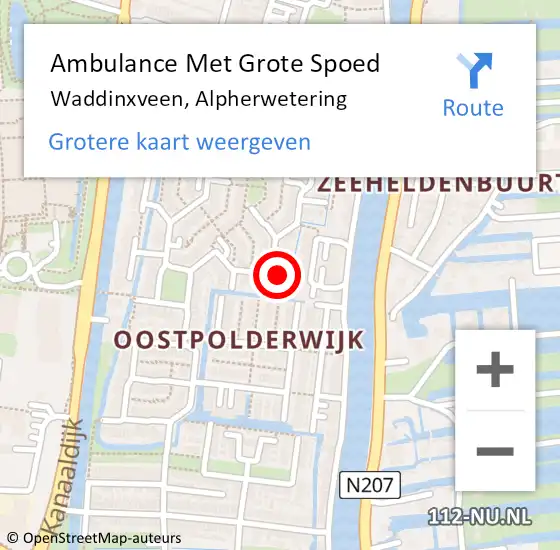 Locatie op kaart van de 112 melding: Ambulance Met Grote Spoed Naar Waddinxveen, Alpherwetering op 16 januari 2025 16:51