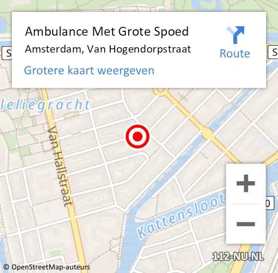 Locatie op kaart van de 112 melding: Ambulance Met Grote Spoed Naar Amsterdam, Van Hogendorpstraat op 16 januari 2025 18:36