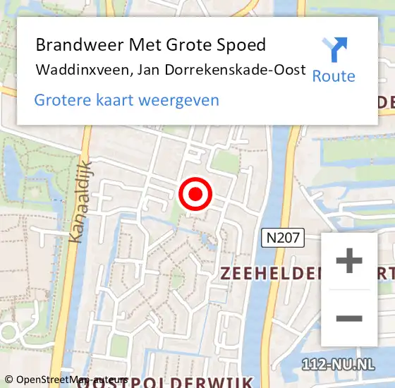 Locatie op kaart van de 112 melding: Brandweer Met Grote Spoed Naar Waddinxveen, Jan Dorrekenskade-Oost op 16 januari 2025 20:35