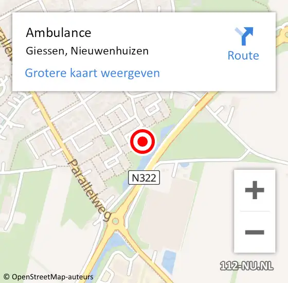 Locatie op kaart van de 112 melding: Ambulance Giessen, Nieuwenhuizen op 3 november 2014 10:51