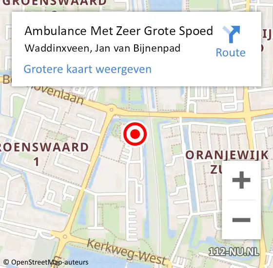 Locatie op kaart van de 112 melding: Ambulance Met Zeer Grote Spoed Naar Waddinxveen, Jan van Bijnenpad op 17 januari 2025 13:25