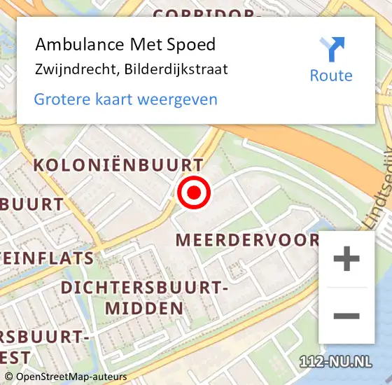 Locatie op kaart van de 112 melding: Ambulance Met Spoed Naar Zwijndrecht, Bilderdijkstraat op 17 januari 2025 13:42