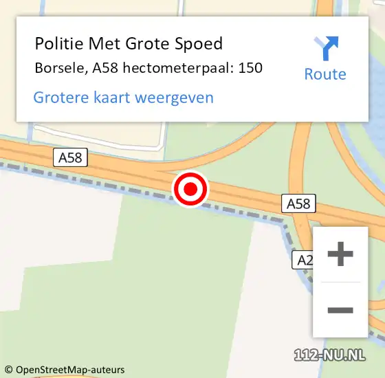 Locatie op kaart van de 112 melding: Politie Met Grote Spoed Naar Borsele, A58 hectometerpaal: 150 op 17 januari 2025 14:49
