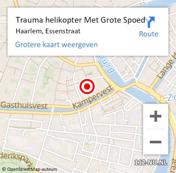 Locatie op kaart van de 112 melding: Trauma helikopter Met Grote Spoed Naar Haarlem, Essenstraat op 18 januari 2025 02:40