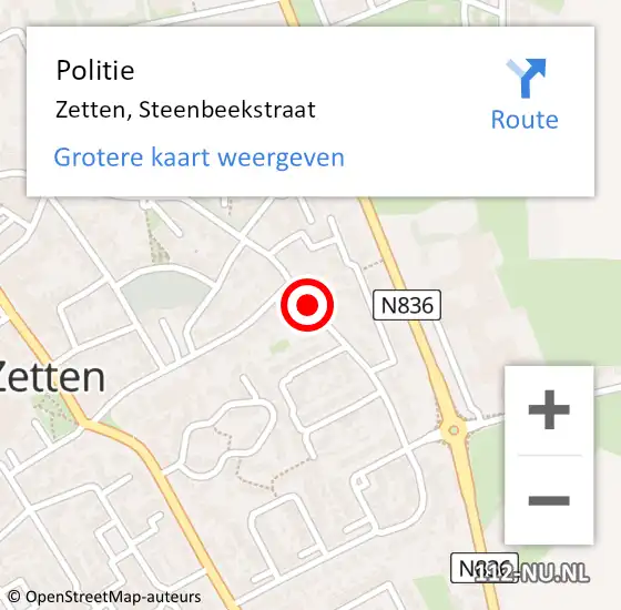 Locatie op kaart van de 112 melding: Politie Zetten, Steenbeekstraat op 3 november 2014 13:06