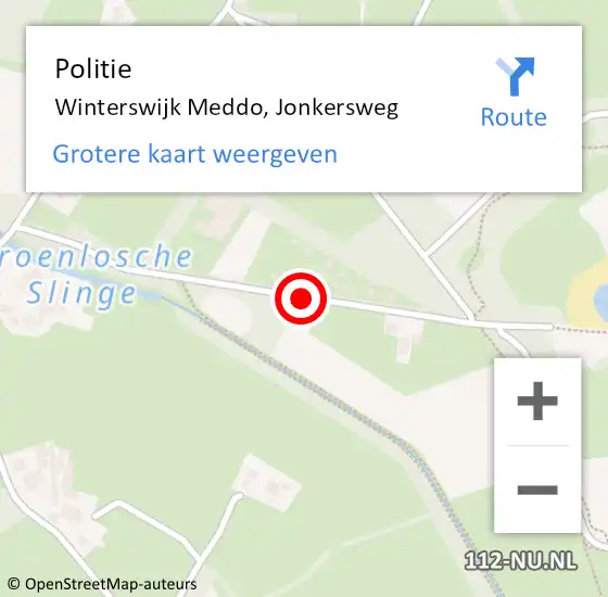 Locatie op kaart van de 112 melding: Politie Winterswijk Meddo, Jonkersweg op 3 november 2014 13:39