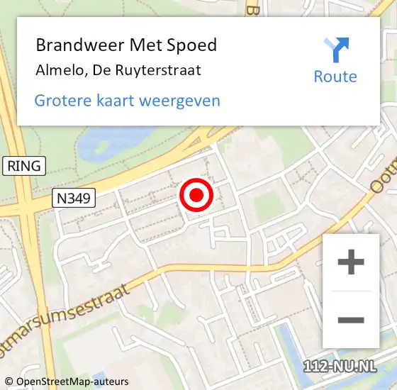 Locatie op kaart van de 112 melding: Brandweer Met Spoed Naar Almelo, De Ruyterstraat op 18 januari 2025 17:08
