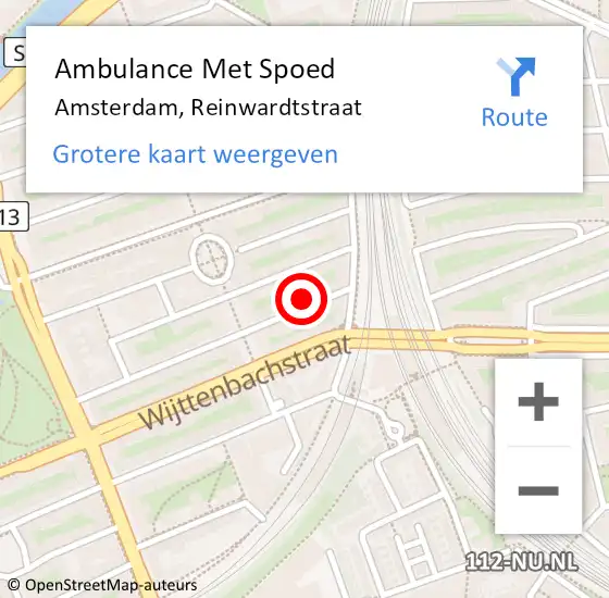 Locatie op kaart van de 112 melding: Ambulance Met Spoed Naar Amsterdam, Reinwardtstraat op 18 januari 2025 22:28