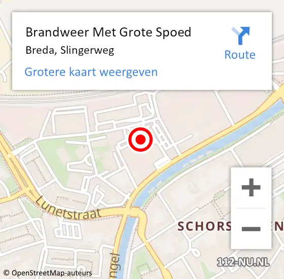 Locatie op kaart van de 112 melding: Brandweer Met Grote Spoed Naar Breda, Slingerweg op 19 januari 2025 00:39