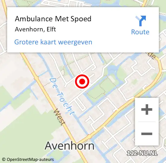 Locatie op kaart van de 112 melding: Ambulance Met Spoed Naar Avenhorn, Elft op 3 november 2014 14:27