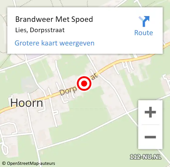 Locatie op kaart van de 112 melding: Brandweer Met Spoed Naar Lies, Dorpsstraat op 19 oktober 2013 19:02