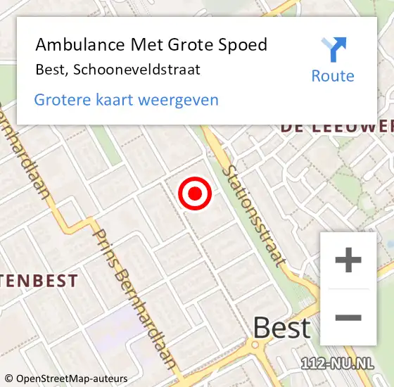 Locatie op kaart van de 112 melding: Ambulance Met Grote Spoed Naar Best, Schooneveldstraat op 3 november 2014 14:51