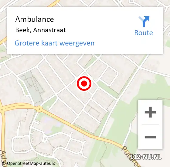 Locatie op kaart van de 112 melding: Ambulance Beek, Annastraat op 3 november 2014 15:06