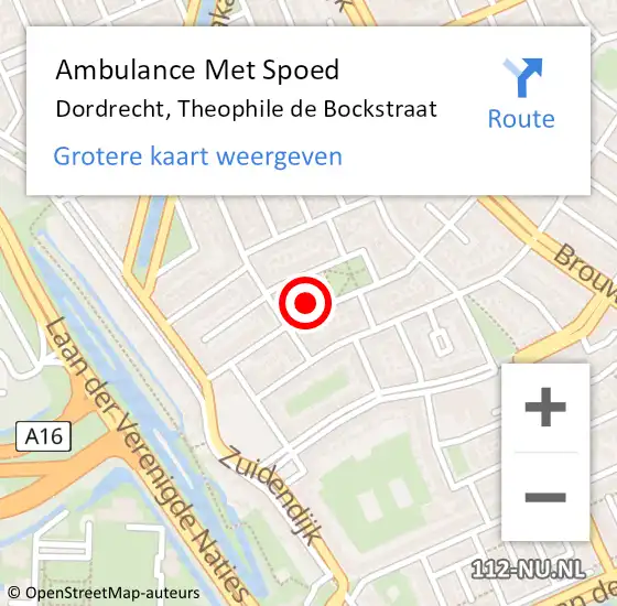 Locatie op kaart van de 112 melding: Ambulance Met Spoed Naar Dordrecht, Theophile de Bockstraat op 19 januari 2025 17:16