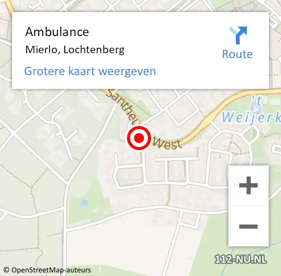 Locatie op kaart van de 112 melding: Ambulance Mierlo, Lochtenberg op 3 november 2014 15:21