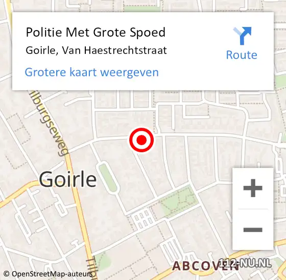 Locatie op kaart van de 112 melding: Politie Met Grote Spoed Naar Goirle, Van Haestrechtstraat op 20 januari 2025 06:37