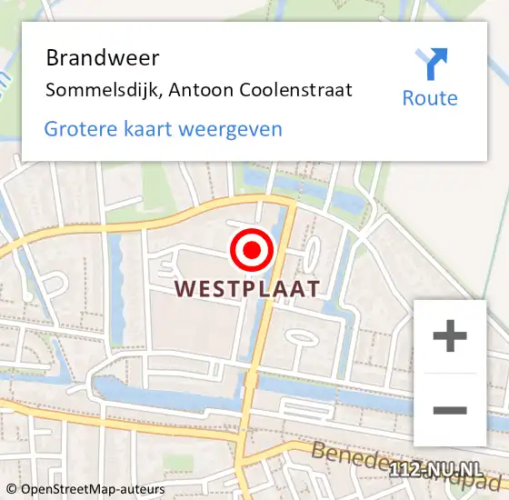 Locatie op kaart van de 112 melding: Brandweer Sommelsdijk, Antoon Coolenstraat op 3 november 2014 16:46