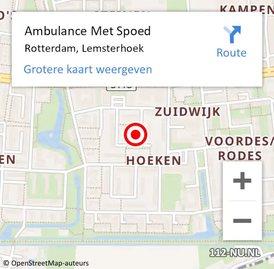 Locatie op kaart van de 112 melding: Ambulance Met Spoed Naar Rotterdam, Lemsterhoek op 20 januari 2025 14:09
