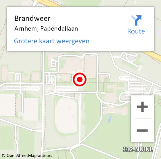 Locatie op kaart van de 112 melding: Brandweer Arnhem, Papendallaan op 20 januari 2025 14:13