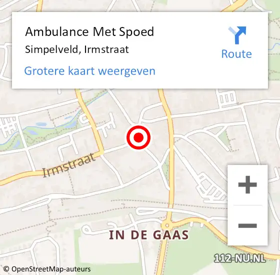 Locatie op kaart van de 112 melding: Ambulance Met Spoed Naar Simpelveld, Irmstraat op 3 november 2014 16:58