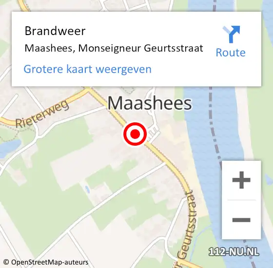 Locatie op kaart van de 112 melding: Brandweer Maashees, Monseigneur Geurtsstraat op 3 november 2014 18:26