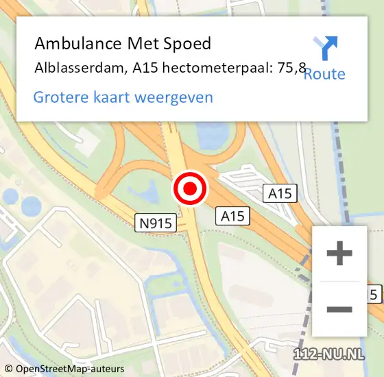 Locatie op kaart van de 112 melding: Ambulance Met Spoed Naar Alblasserdam, A15 hectometerpaal: 75,8 op 21 januari 2025 14:43